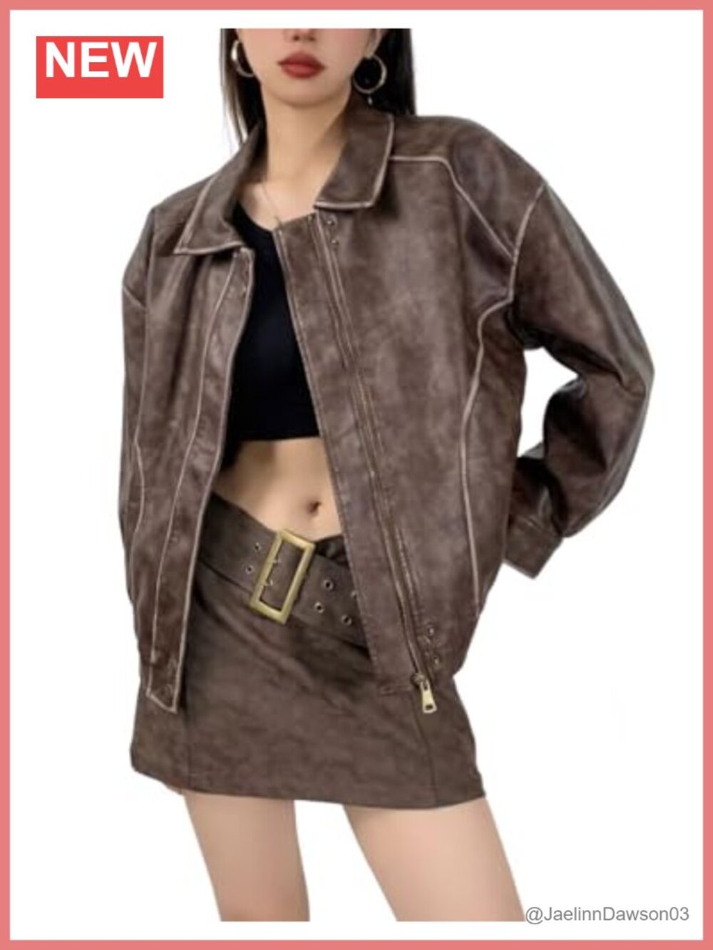 Oversized Distressed Faux Leather Bomber Jacket Women's Zip Moto